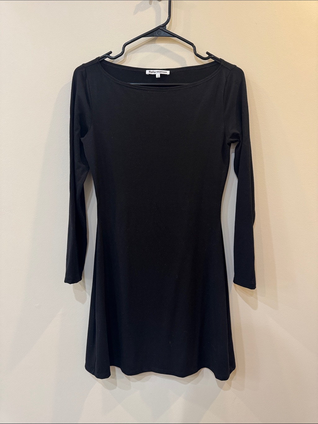 Reformation Black Long-Sleeve Scoop-Neck Fit-And-Flare Dress